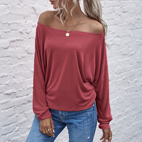 Pink off shoulder solid dolman sleeve top classic - Picture 11 of 15